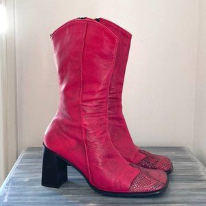 Aldo Hot pink leather Sz 40 Mid calf boots high heel distressed Valentine's day